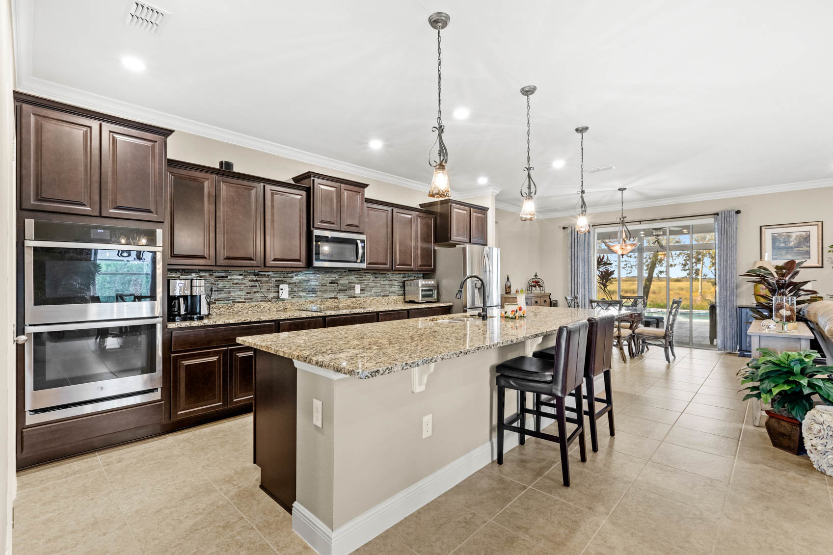 kitchen with brown cabinets